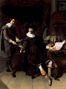 Portret van Constantijn Huygens en zijn secretaris. Luit op de tafel - Thomas de Keyser - Coll National Gallery