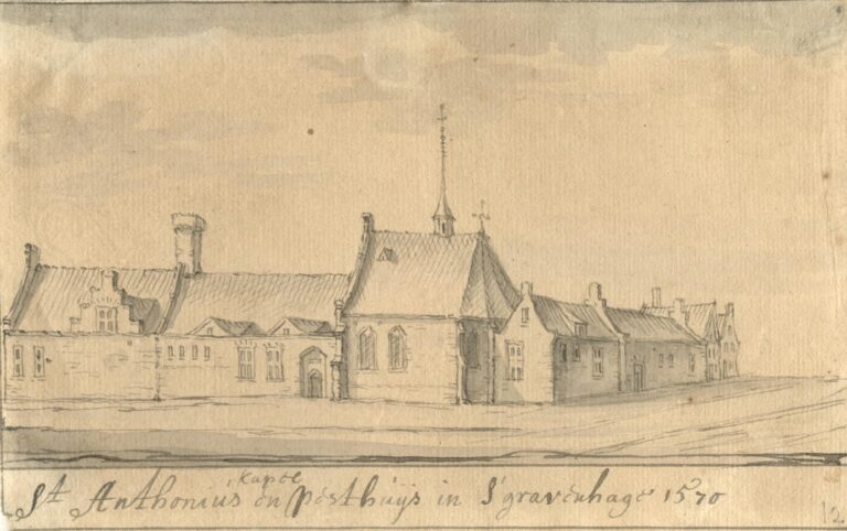 De Antoniuskapel in 1570, vermoedelijk door J. Stellingwerf, Coll HGA