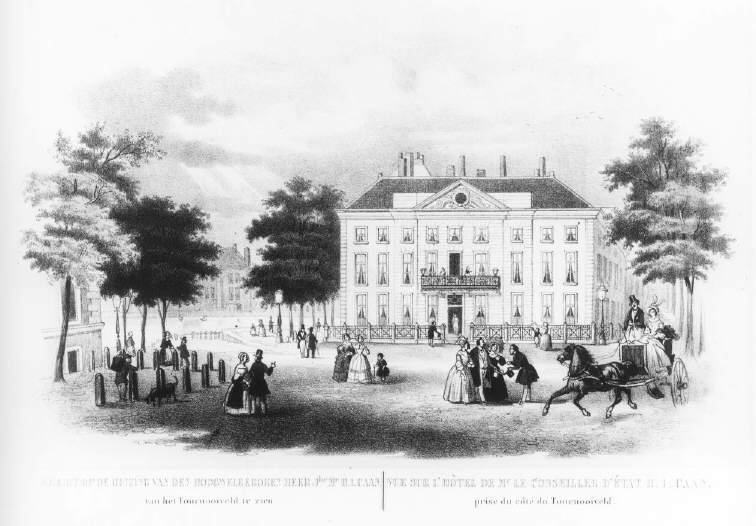Het huis van Jonkheer Mr. H.I. Caan Tournooiveld tussen Lange Vijverberg en Hoge Nieuwstraat - ca 1850 - Coll. HGA
